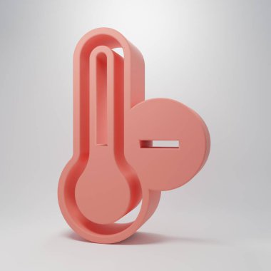 Pembe Meteoroloji termometresi pembe arka planda izole edilmiş ikonu ölçüyor. Termometre termometresi sıcak ya da soğuk hava gösteriyor. Minimalizm kavramı. 3 Boyutlu resimleme .