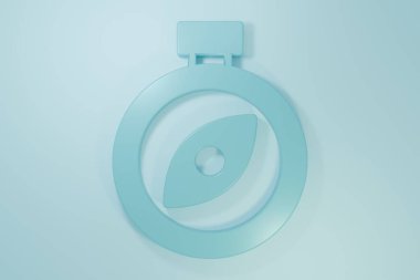 Mavi Pusula simgesi mavi arkaplanda izole edildi. Rüzgâr yön bulma sembolü. Rüzgar gül işareti. Minimalizm kavramı. 3 Boyutlu resimleme .