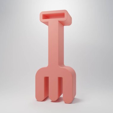 Pink Garden rake icon isolated on pink background. Tool for horticulture, agriculture, farming. Ground cultivator. Housekeeping equipment. Minimalism concept. 3D render illustration .