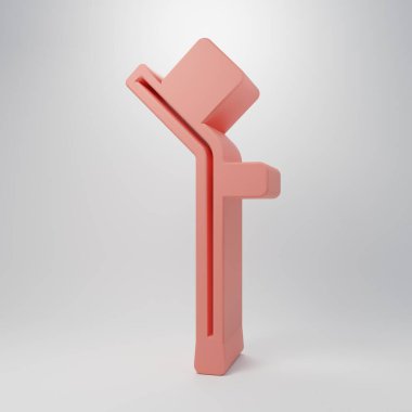 Pink Crutch or crutches icon isolated on pink background. Equipment for rehabilitation of people with diseases of musculoskeletal system. Minimalism concept. 3D render illustration.