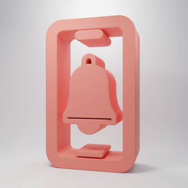 Pembe Acil Servis 'in hastane ikonuna yaptığı telefon çağrısı pembe arka planda izole edilmiş. Minimalizm kavramı. 3 Boyutlu resimleme.