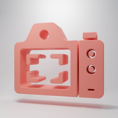 Pembe fotoğraf makinesi simgesi pembe arkaplanda izole edilmiş. Foto kamera. Dijital fotoğrafçılık. Minimalizm kavramı. 3 Boyutlu resimleme.