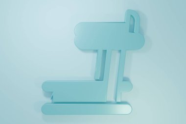 Mavi Koşu bandı makine simgesi mavi arkaplanda izole edildi. Minimalizm kavramı. 3 Boyutlu resimleme.