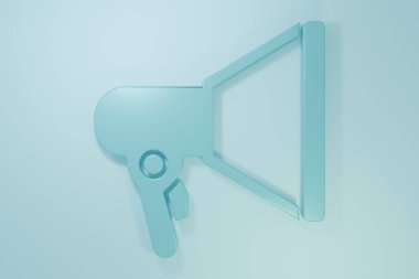 Mavi arkaplanda mavi megafon simgesi izole edildi. Sözcü işareti. Minimalizm kavramı. 3 Boyutlu resimleme.