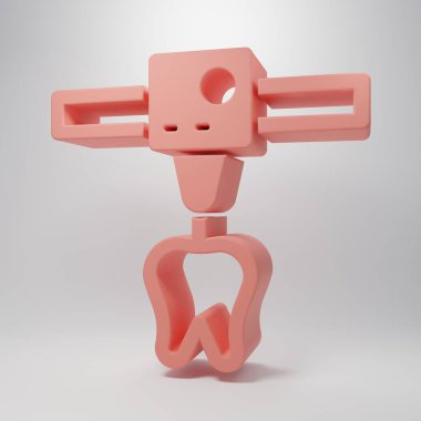 Pembe 3D yazıcı dişi simgesi pembe arka planda izole edilmiş. 3D baskı. Minimalizm kavramı. 3 Boyutlu resimleme.