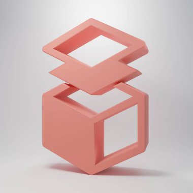 Pembe tabaka simgesi pembe arkaplanda izole edilmiş. Minimalizm kavramı. 3 Boyutlu resimleme.