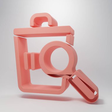 Pembe Arkaplanda, dışarıdaki çöp tenekesinde yemek arıyor. Pembe arka planda izole edilmiş ikon. Evsizlik ve yoksulluk kavramı. Minimalizm kavramı. 3 Boyutlu resimleme.