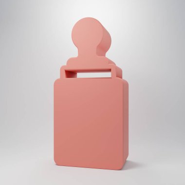 Pembe bebek ikonu pembe arka planda izole edilmiş. Beslenme şişesi simgesi. Süt şişesi tabelası. Minimalizm kavramı. 3 Boyutlu resimleme.