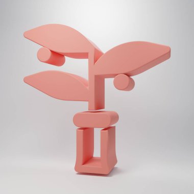 Pembe bitki yetiştirme ikonu pembe arka planda izole edilmiş. Test tüplerinde büyüyen bitkiler. Organik gıda, tarım ve hidrofonik. Minimalizm kavramı. 3 Boyutlu resimleme.