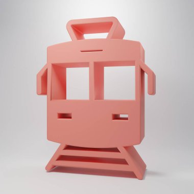 Pink Tram and railway icon isolated on pink background. Public transportation symbol. Minimalism concept. 3D render illustration.