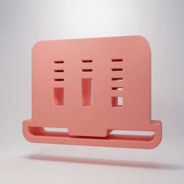 Pembe ses veya ses kaydedici veya dizüstü bilgisayar ikonu üzerindeki düzenleyici yazılım pembe arka planda izole edildi. Minimalizm kavramı. 3 Boyutlu resimleme.