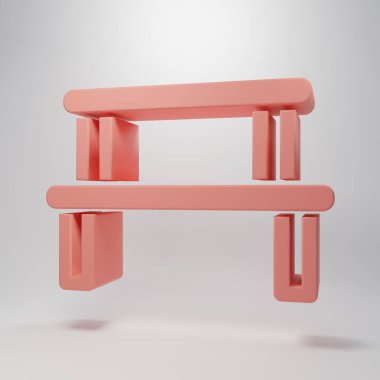 Pembe sauna ahşap bank ikonu pembe arka planda izole edilmiş. Minimalizm kavramı. 3 Boyutlu resimleme.