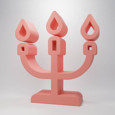 Pembe şamdan simgesi pembe arkaplanda izole edilmiş. Sevgililer günün kutlu olsun. Minimalizm kavramı. 3 Boyutlu resimleme.