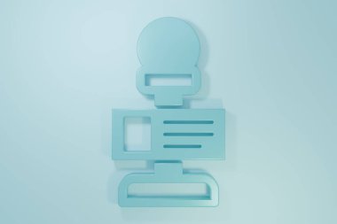 Mavi Mikrofon simgesi mavi arkaplanda izole edildi. Radyodaki mikrofondan. Sözcü işareti. Minimalizm kavramı. 3 Boyutlu resimleme.