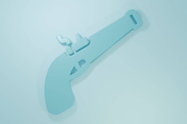 Mavi arka planda izole edilmiş mavi Vintage tabanca ikonu. Eski bir silah. Minimalizm kavramı. 3 Boyutlu resimleme.