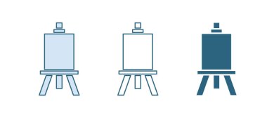 Mavi ahşap sehpa ya da beyaz arka planda izole edilmiş resim tahtası simgesi. Vektör.