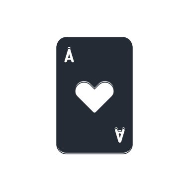 Beyaz arka planda kalp sembolü simgesi olan siyah oyun kartı. Kumarhane kumarı. Vektör.