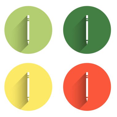 Silgi simgesini uzun gölge arkaplan ile izole et. Çizim ve eğitim araçları. Okul sembolü. Renkli daire düğmesi. Vektör.