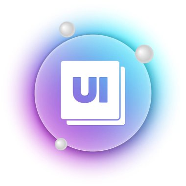 Beyaz UI ya da UX tasarım simgesi beyaz arkaplanda izole edildi. Mavi ve mor eğimli çember arkaplan. Vektör.