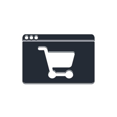 Beyaz zemin üzerinde izole edilmiş Siyah Online ekran simgesi alışverişi. Konsept e-ticaret, e-ticaret, online iş pazarlama. Vektör.