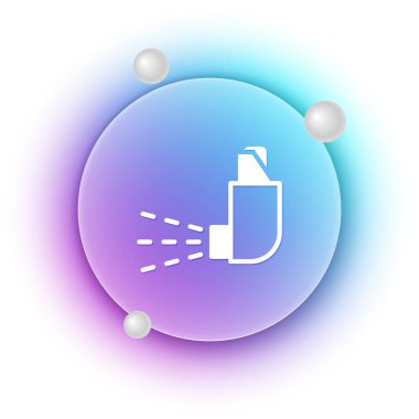 Beyaz fonda beyaz astım ikonu izole edildi. Öksürük şurubu, solunum, alerjik hasta. Tıbbi alerji astım spreyi. Mavi ve mor eğimli çember arkaplan. Vektör.