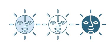 Mavi güneş ikonu beyaz arkaplanda izole edilmiş. vektör.