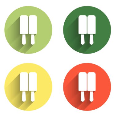 Dondurmayı uzun gölge arkaplan izole edilmiş çubuk simgesine yerleştir. Güzel sembol. Renkli daire düğmesi. Vektör.