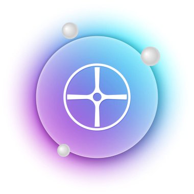 Beyaz arka planda izole edilmiş beyaz bisiklet tekerleği simgesi. Bisiklet yarışı. Olağanüstü bir spor. Spor malzemeleri. Mavi ve mor eğimli çember arkaplan. Vektör.