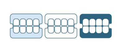 Beyaz arkaplanda mavi sahte çene simgesi izole edildi. Diş çene ya da takma dişler, kesici dişli takma dişler. Vektör.