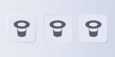 Gri arkaplanda gri sihirli şapka simgesi izole edildi. Sihir numarası. Gizemli eğlence konsepti. Kare düğmelere simgeleri yerleştir. Vektör.