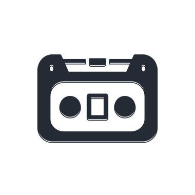Siyah Retro ses kaset simgesi beyaz arkaplanda izole edildi. Vektör.