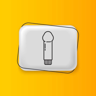 Black Dildo vibrator for sex games icon isolated on yellow background. Sex toy for adult. Vaginal exercise machines for intimate. Silver rectangle button. Vector.