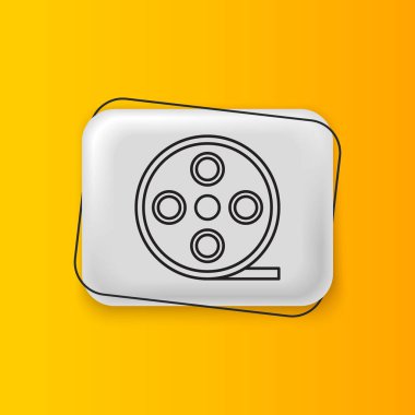 Siyah Film makarası ikonu sarı arkaplanda izole edildi. Gümüş dikdörtgen düğme. Vektör.