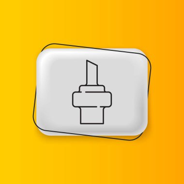 Sarı arka planda izole edilmiş şarap ikonu için siyah tahta mantar. Gümüş dikdörtgen düğme. Vektör.