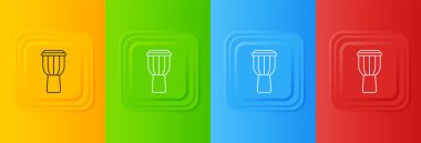 Beyaz Davul simgesi renkli arkaplanda izole edildi. Müzik işareti. Müzik aleti sembolü. Kare düğmelere simgeleri yerleştir. Vektör.