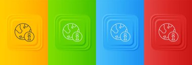 Renkli arkaplanda beyaz bilgi simgesi izole edildi. Kare düğmelere simgeleri yerleştir. Vektör.