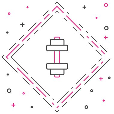 Dumbbell çizgisi simgesi beyaz arkaplanda izole edildi. Kas kaldırma, fitness halteri, spor malzemeleri. Renkli taslak konsepti. Vektör.