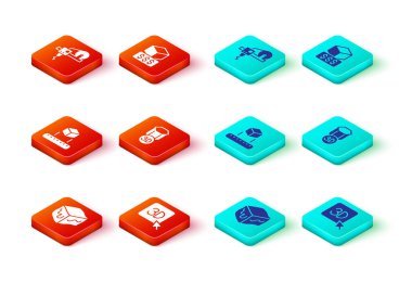 Isometric küp 3D yazıcı servisini ve simgesini ayarla. Vektör.