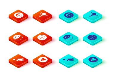 Teleskop Dünya elementini Güneş tutulması olarak ayarla Dolunay Sembolü Plüton ve Ay ve yıldız simgesi. Vektör.