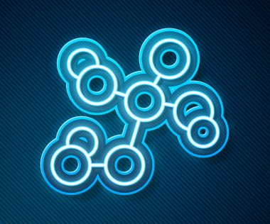 Parlayan neon hattı kimyasal formül ikonu mavi arkaplanda izole edildi. Yenilikçi tıp, sağlık, araştırma ve bilim için soyut altıgen. Vektör.