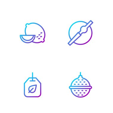 Çizgi şeklinde çay süzgeci, limon ve sigaralı çay poşeti. Renk simgeleri. Vektör.