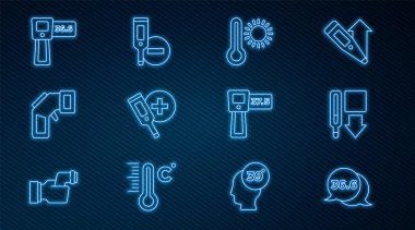 Tıbbi termometre Meteoroloji Dijital ve ikonunu ayarla. Vektör.