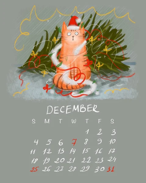 Cute Tiger hand drawn Calendar Template for 2022, Year of the Tiger, Chinese Calendar. Week starts on Sunday. Cartoon