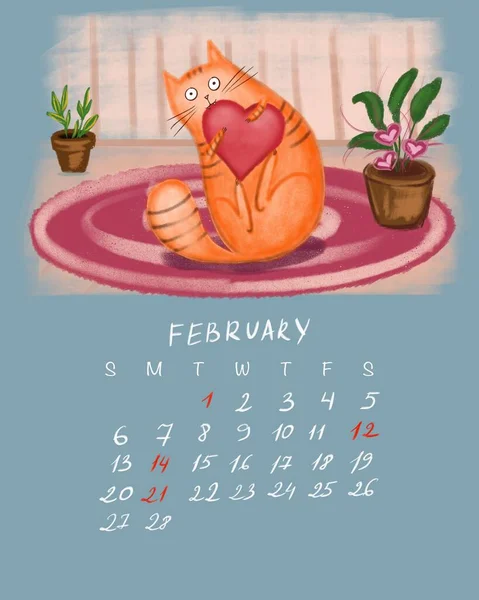 Schattige Tijger Hand Getekend Kalender Template Voor 2022 Jaar Van — Stockfoto