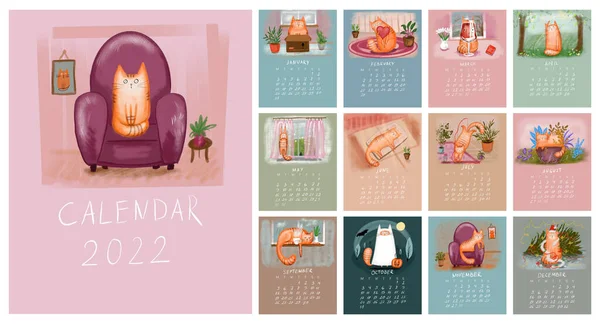 Cute Tiger Hand Drawn Calendar Template 2022 Year Tiger Chinese — Stock Photo, Image