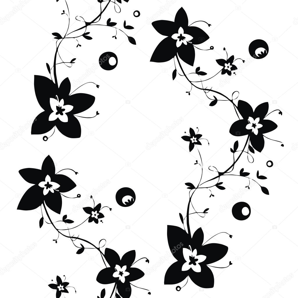 Black and white seamless floral texture - Vector