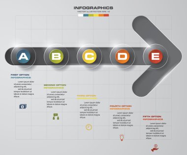 5 adımda sipariş ilerleme ok şablonundaki. Tasarım temiz sayı afiş şablonu... Vektör.