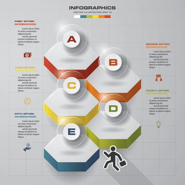 Templat desain infografis dengan 5 langkah struktur panah naik , - Stok Vektor