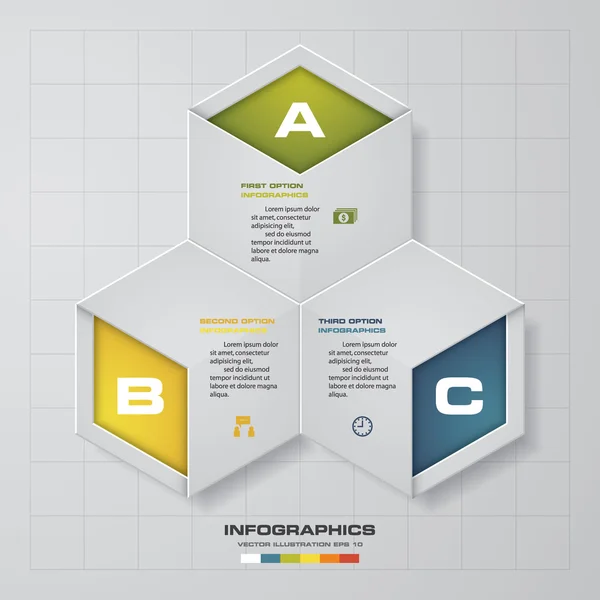 Resumo 3 passos no modelo de forma hexagonal . — Vetor de Stock