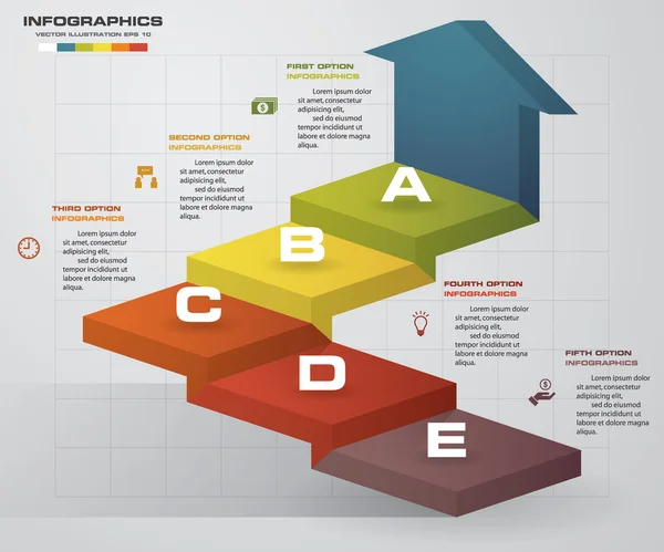 Carta de negocios abstracta. Plantilla de diagrama de 5 pasos / diseño gráfico o sitio web. Vector . — Archivo Imágenes Vectoriales